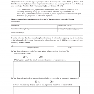 NYS DMV Form DS-3.6. Employee Driving History