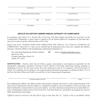 NYS DMV Form DS-3. Article 19-A Annual Affidavit of Compliance