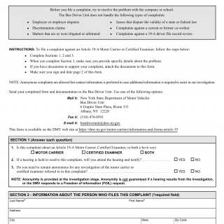 NYS DMV Form DS-622. Article 19-A Complaint Form