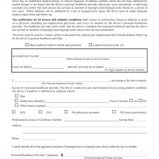 NYS DMV Form DS-704. Article 19-A Bus Driver's Diabetic Certification