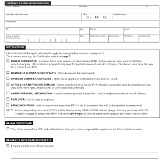 NYS DMV Form DS-877. Article 19-A Certified Examiner Application For ...