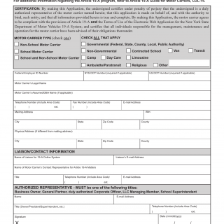NYS DMV Form DS-879. Article 19-A Carrier Application
