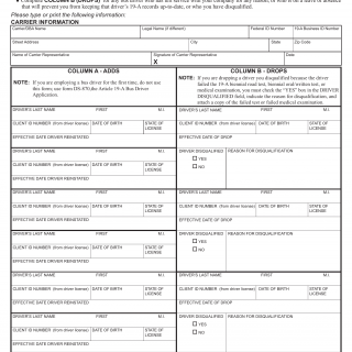 NYS DMV Form DS-885. Article 19-A Bus Driver Add/Drop Notice