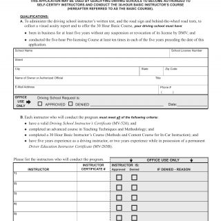NYS DMV Form DTP-160. Driving School Application for Self-Certification Program