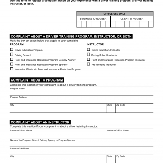 NYS DMV Form DTP-201. Driver Training Programs Complaint Form