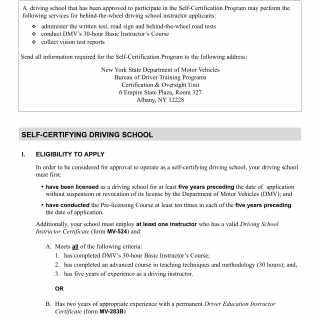 NYS DMV Form DTP-400. Application Process and Operation Requirements to Participate in DMV's Self-Certification Program for Driving Schools