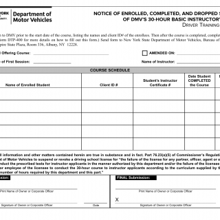 NYS DMV Form DTP-422. Notice of Enrolled, Completed, And Dropped Students of DMV's 30-Hour Basic Instructor's Course