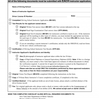 NYS DMV Form DTP-423. Checklist of documents to be submitted with each instructor application
