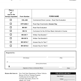 NYS DMV Form DTP-450. Secure Document Request Form for Driving Schools