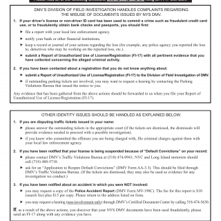 NYS DMV Form FI-17. Report of Unauthorized Use of License/Registration (Instructions Included)