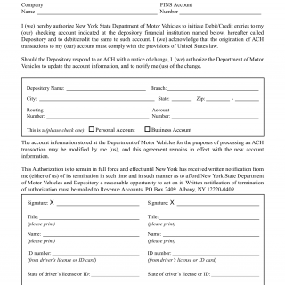 NYS DMV Form FM-138. Authorization Agreement for Direct Deposits (ACH Debits/Credits)