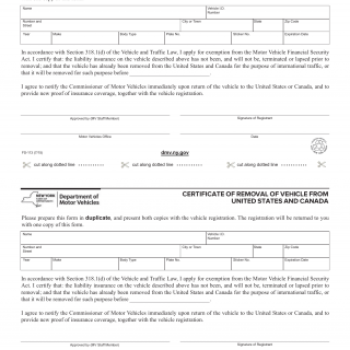 NYS DMV Form FS-113. Certificate of Removal From United States and Canada