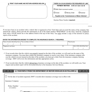 NYS DMV Form FS-25. Request and Reply for New York Insurance Information