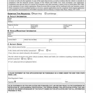 NYS DMV Form FS-48. Financial Security Exemption Application