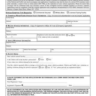 NYS DMV Form FS-48S. Financial Security Exemption Application - Storage