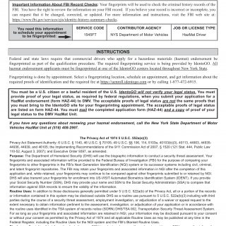 NYS DMV Form HAZ-600. Fingerprinting Services Information