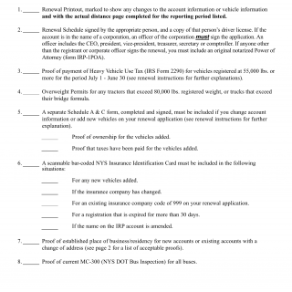 NYS DMV Form IRP-33. IRB Renewal Checklist