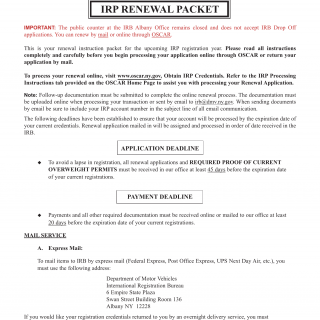 NYS DMV Form IRP-34. IRP Renewal Packet