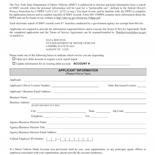 NYS DMV Form MV-15D. Motor Vehicle Record Search Account Application
