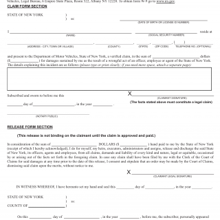 NYS DMV Form MV-2001. Claim and Release Form