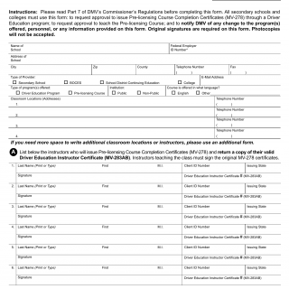 NYS DMV Form MV-278.7. Authorization and Approval for Pre-licensing Course (Secondary Schools and Colleges)