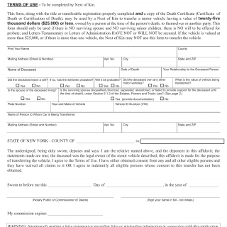 NYS DMV Form MV-349. Transfer of Vehicle Registered in Name of Deceased Person