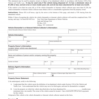 NYS DMV Form MV-37. Statement of Abandoned Vehicle