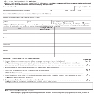 NYS DMV Form MV-372. Application for a License to Operate a Private Service Bureau or Open a Branch Office