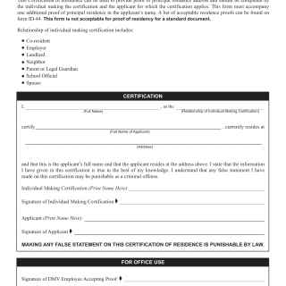 NYS DMV Form MV-44NYR. Certification of Residence