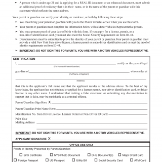 NYS DMV Form MV-45. Statement of Identity by Parent/Guardian