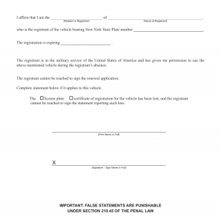NYS DMV Form MV-454. Affirmation for Renewal of Registration for Absentee Owner