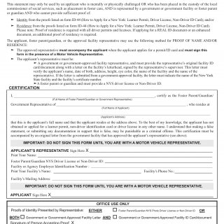 NYS DMV Form MV-45A. Statement Of Identity - For Applicants Represented by Government or Government-Approved Facilities