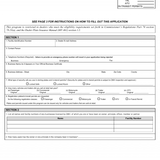 NYS DMV Form MV-463. Application for Dealer Plate Issuance Program