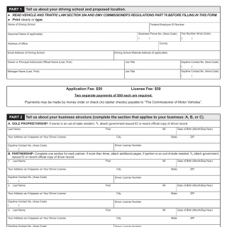 NYS DMV Form MV-520. Application for Original Driving School License