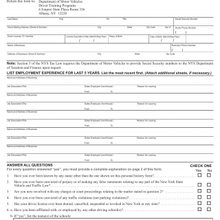 NYS DMV Form MV-521.1. Personal History
