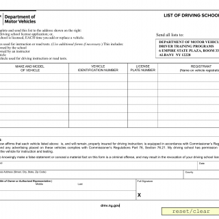NYS DMV Form MV-527. List of Driving School Vehicles