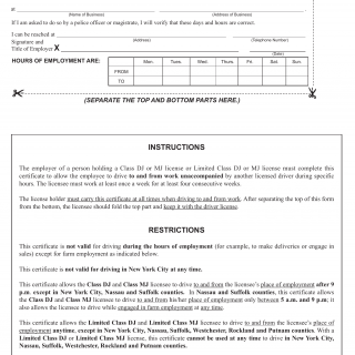 NYS DMV Form MV-58A. Certificate of Employment