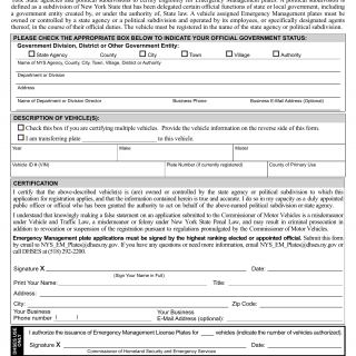 NYS DMV Form MV-653EM. Certification of Eligibility for Emergency Management Plates