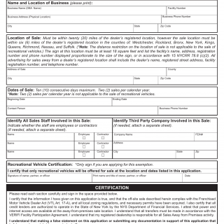NYS DMV Form MV-700. Application for Sales Away from Premises