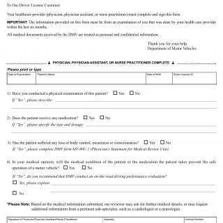 NYS DMV Form MV-80. Physician's Statement
