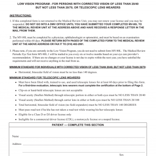 NYS DMV Form MV-80L. Eye Test Report for Medical Review Unit