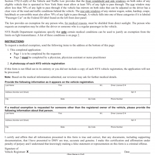 NYS DMV Form MV-80W. Application for Tinted Window Exemption