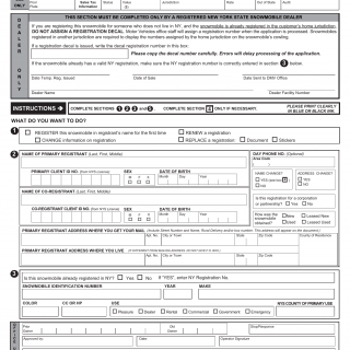 NYS DMV Form MV-82SN. Snowmobile Registration Application