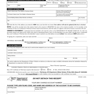 NYS DMV Form MV-900.1. Notice of Lien - Charge Account Customer