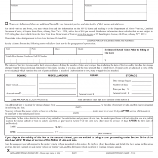 NYS DMV Form MV-901A. Notice of Lien and Sale