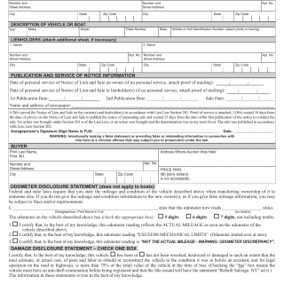 NYS DMV Form MV-901B. Garageperson's Affirmation and Bill of Sale
