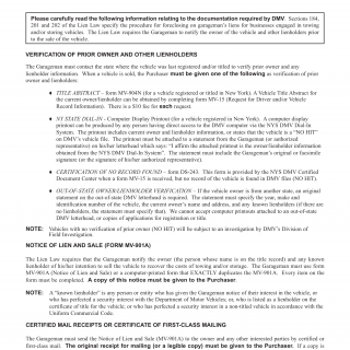 NYS DMV Form MV-901DI. Instructions and Requirements for Completing MV-901D - "Garageman's Certification and Bill of Sale for Vehicles Worth Less Than $500"