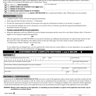 NYS DMV Form MV-902. Application for Duplicate Certificate of Title