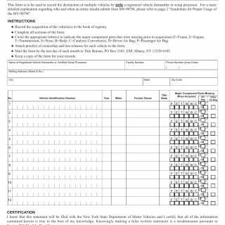 NYS DMV Form MV-907M. Disposition for Junk and Salvage Vehicles (Multiple Entry Form)