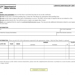 NYS DMV Form MV-910. Lienholder/Dealer Lien Inquiry
